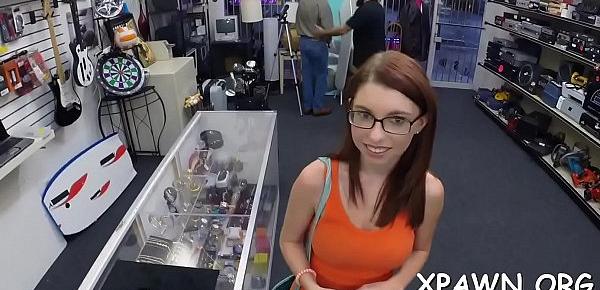  Amazing young woman is having sex in shop with guy